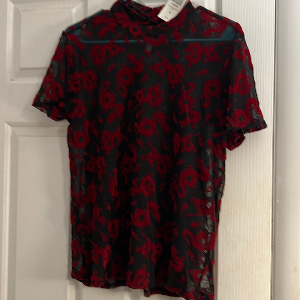 Hottopic Red Dragon Black mesh top XL